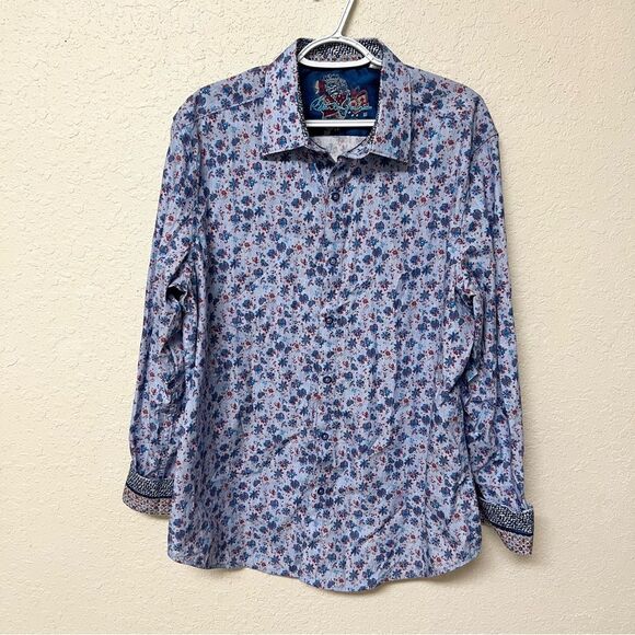 Robert Graham Classic Fit Blue Print Button Down Shirt Size XL Flip Cuff - Picture 1 of 7